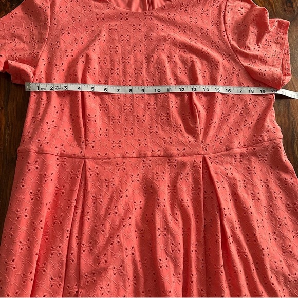 1X Hutch Anthropologie Coral Eyelet Box Pleat Fit & Flare Dress with Pockets - Picture 5 of 10